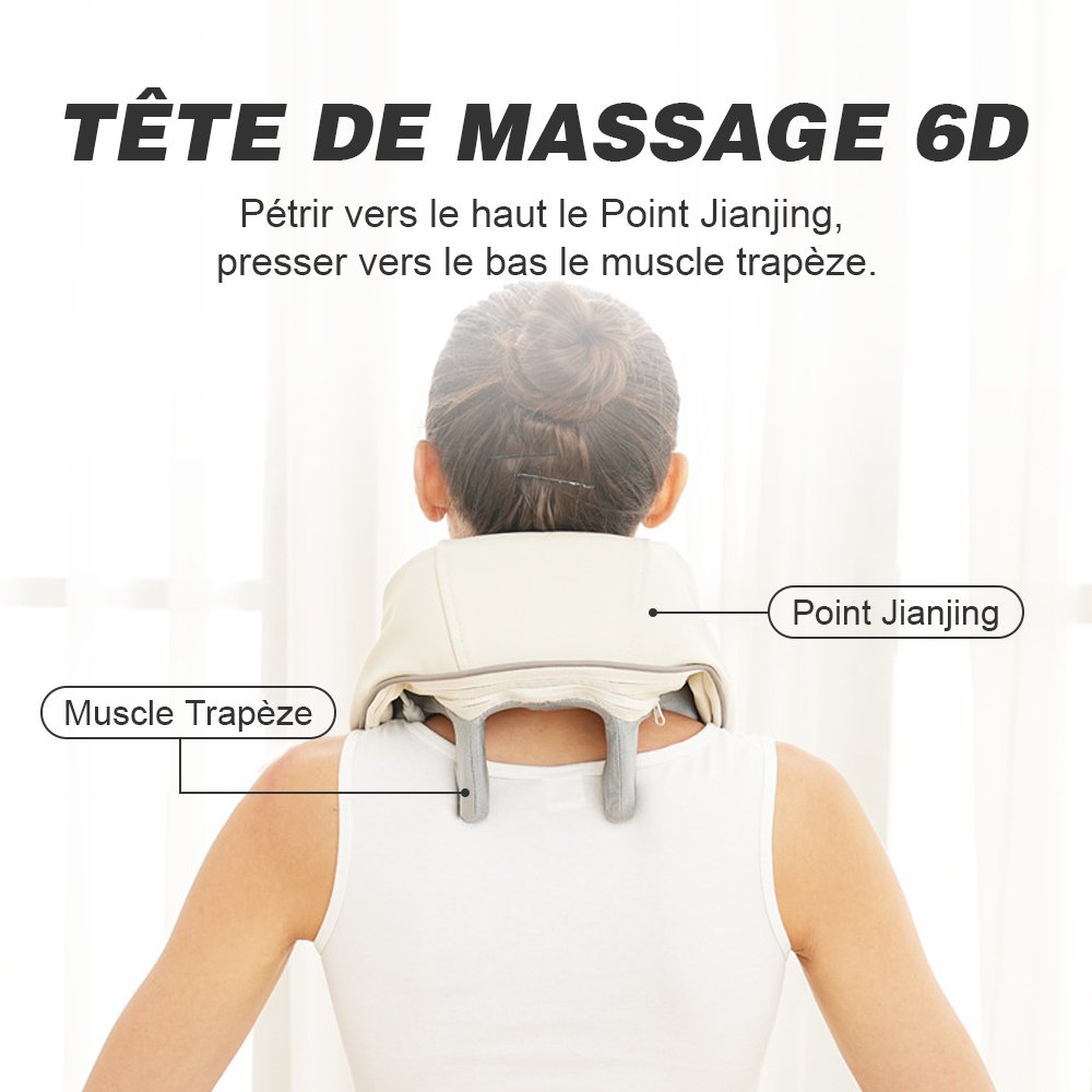 Masseur de épaule et cou, coussin de massage shiatsu électrique, masseur cervical chauffant dos pour maison bureau – Image 3