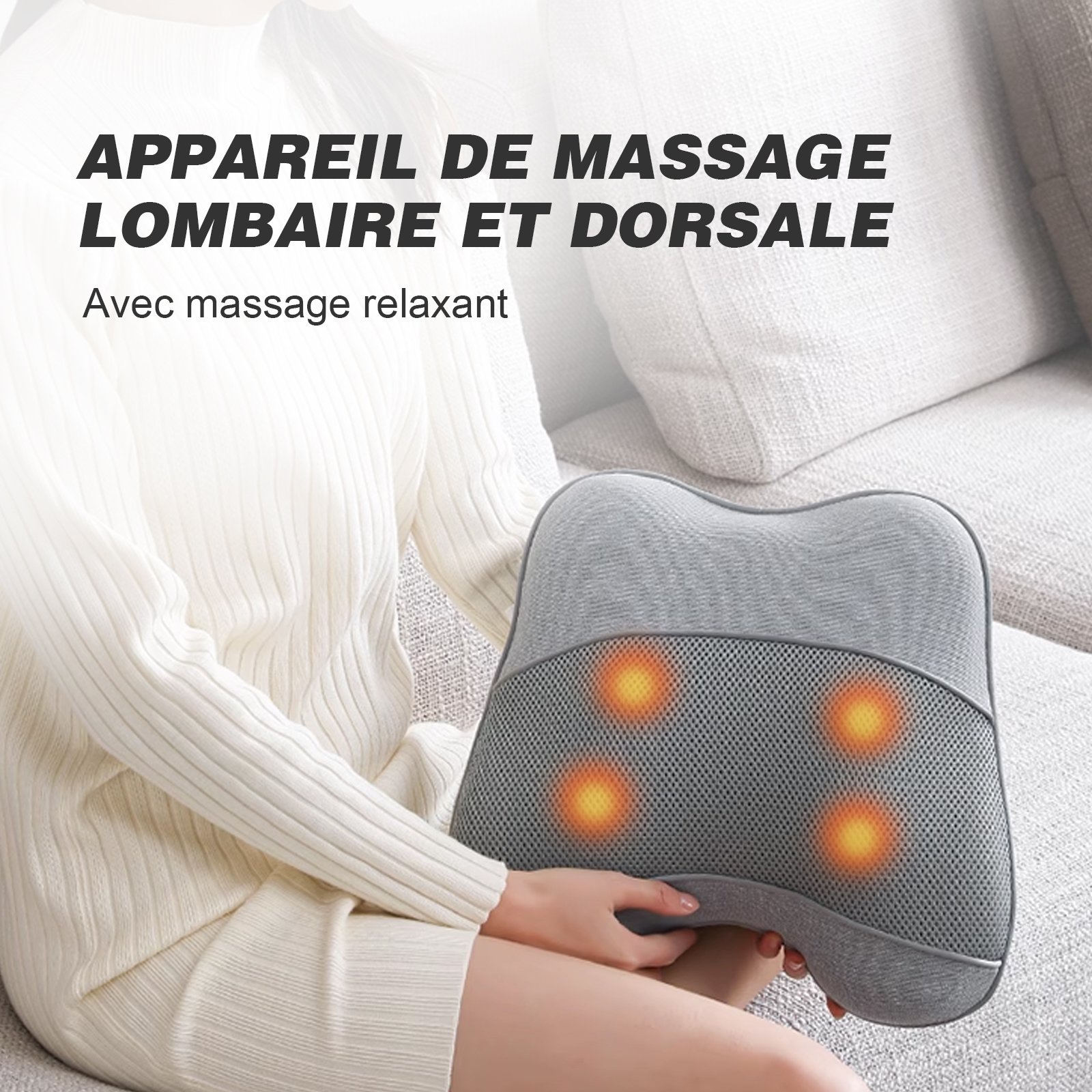 Coussin de massage, masseur shiatsu électrique chauffant cou dos, coussin de massage doux confortable pour maison voiture – Image 2