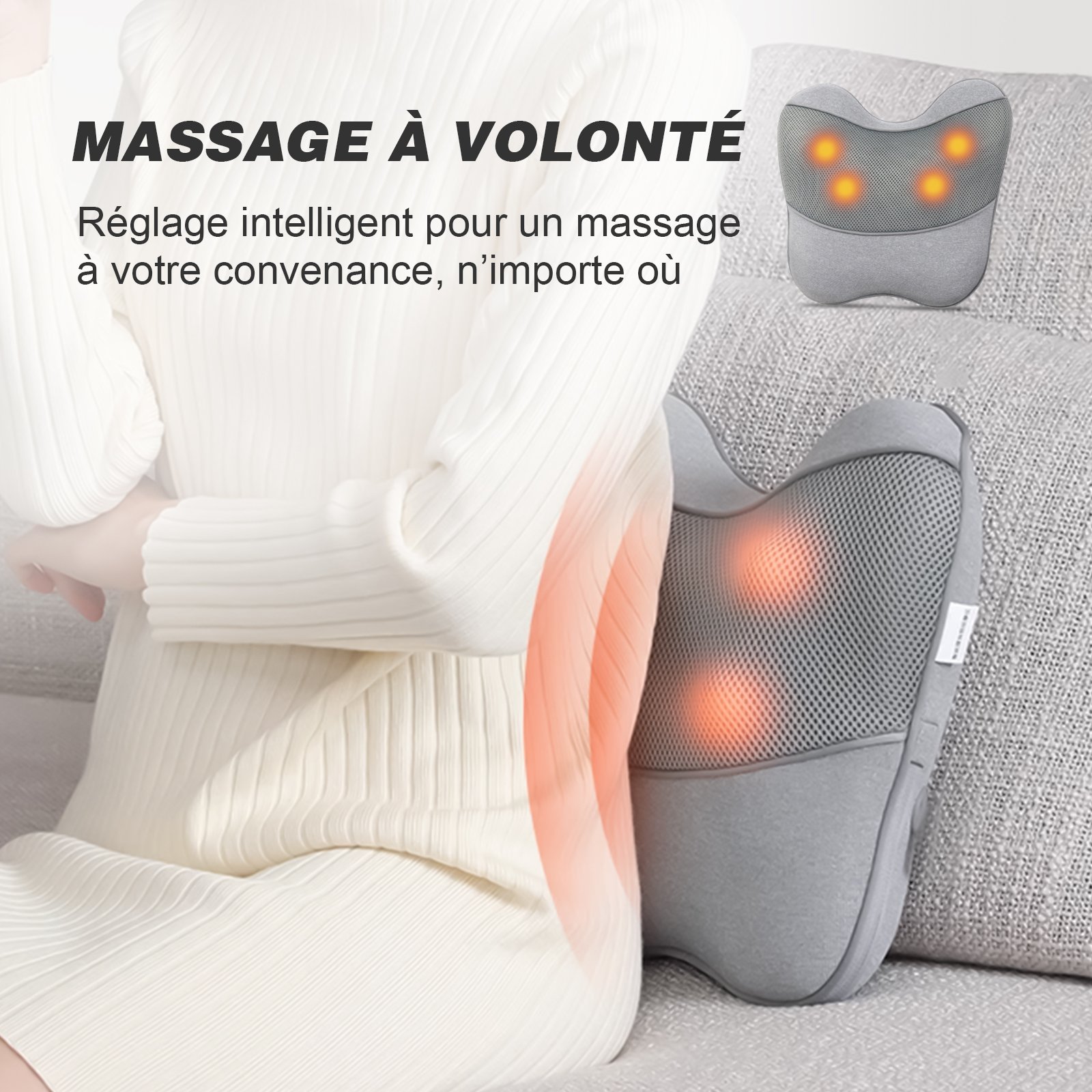 Coussin de massage, masseur shiatsu électrique chauffant cou dos, coussin de massage doux confortable pour maison voiture – Image 3