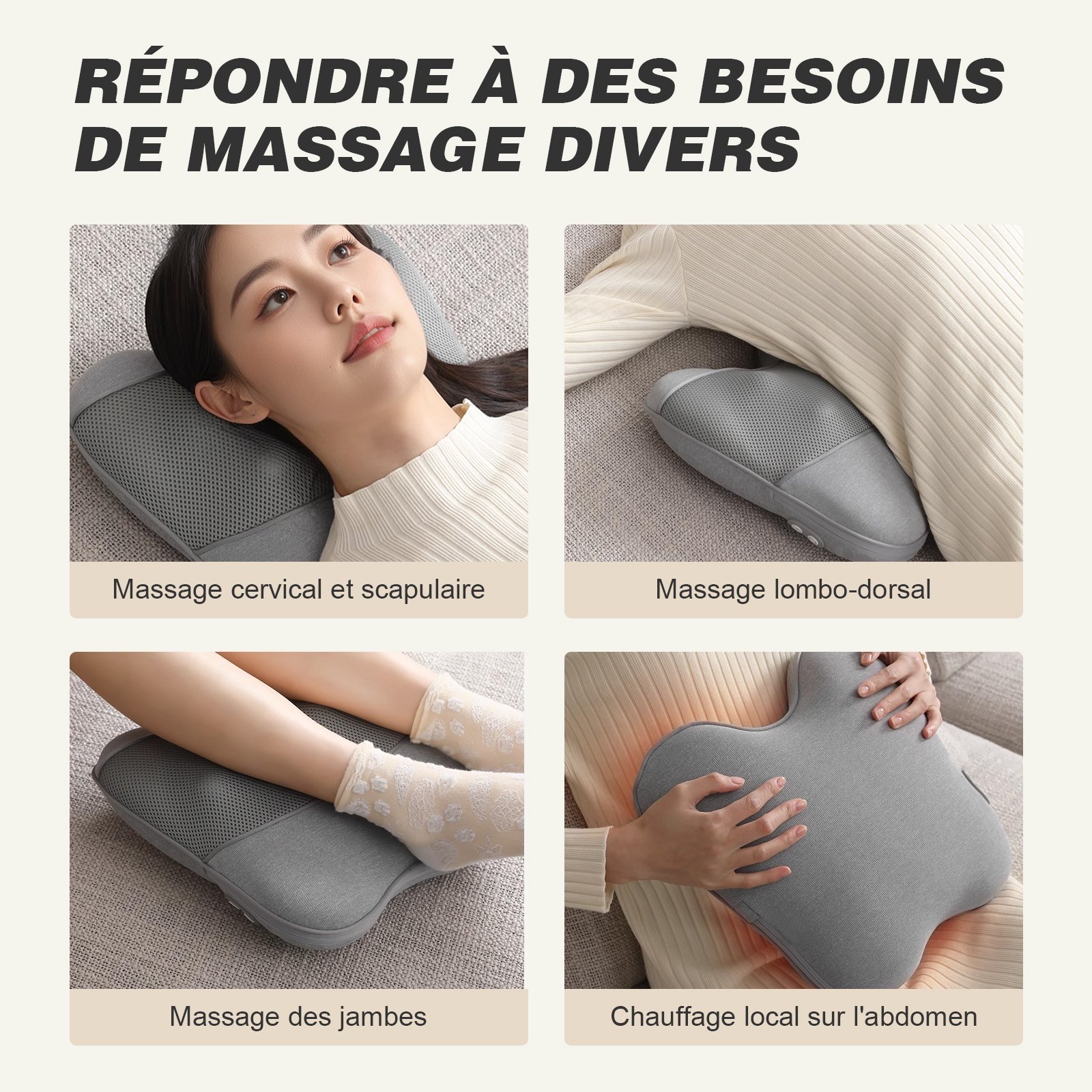 Coussin de massage, masseur shiatsu électrique chauffant cou dos, coussin de massage doux confortable pour maison voiture – Image 4